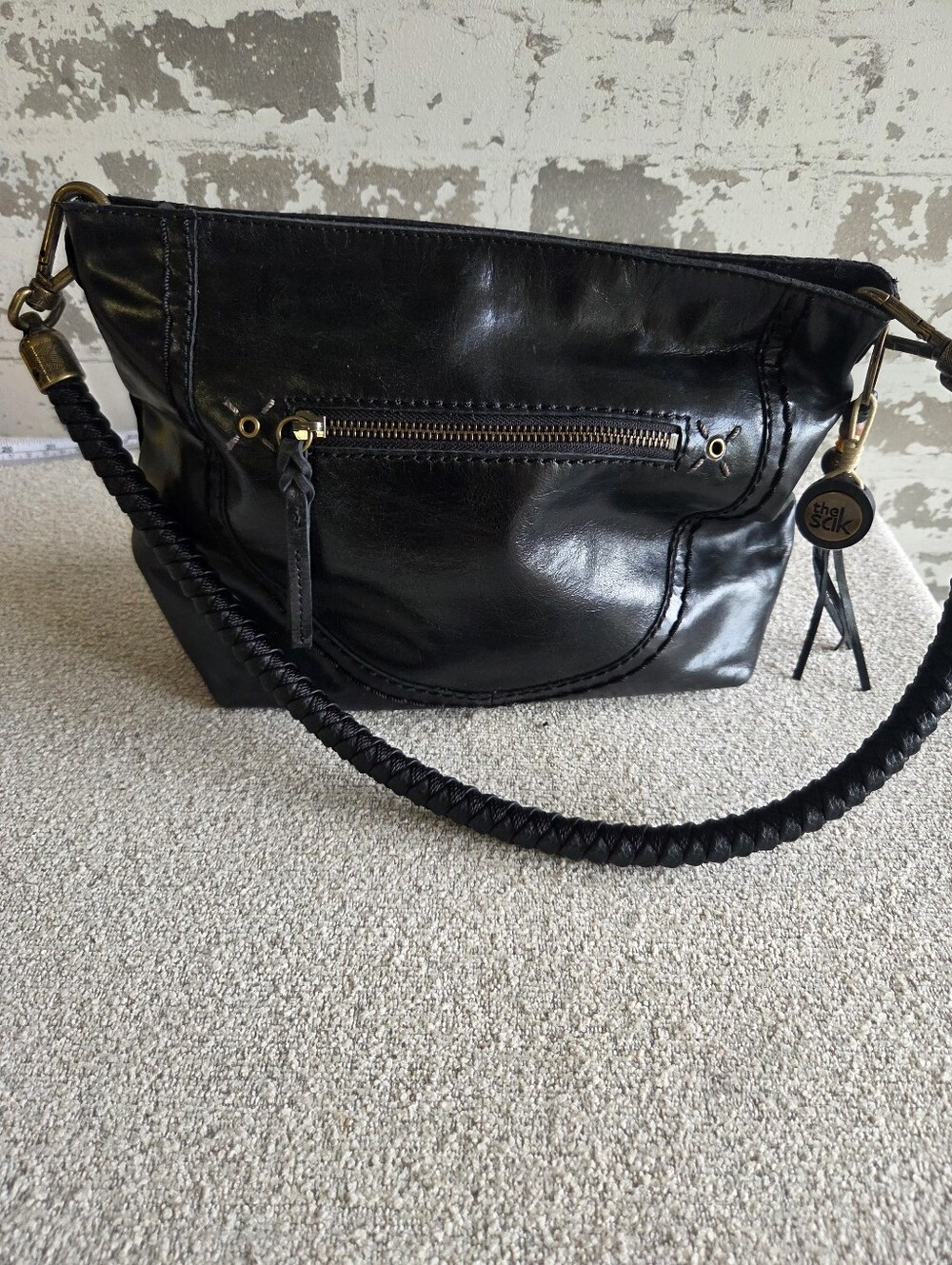 ​The Sak Black Leather Shoulder Bag Braided Strap Boho Gorpcore Hobo